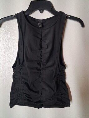 FOREVER 21 Black Ruched Front Sleeveless Crop Tank Top Size L